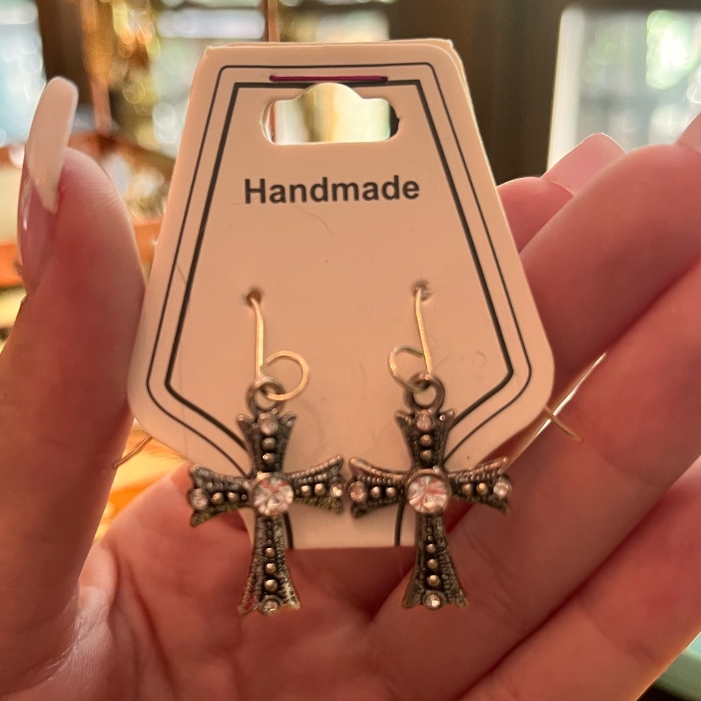 Southern Chic Cross Earrings- Silver Hardware
